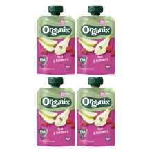 Organix bio peer en framboos 6+ maanden knijpzakjes 100 g * 4