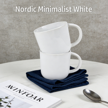 Set van 4 witte keramische mokken, grote koffiekopjes van 415 ml, grootverpakking voor thuis, kantoor, restaurant, vaatwasserbestendig