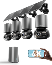 Botslab 4K beveiligingscamera draadloos buiten, 32 GB lokale opslag, 4 cam kit | Geen abonnement vereist, Full color nachtzichtcamera voor huisbeveiliging, 360° PTZ, Op zonne energie, AI herkenning, 2,4 GHz wifi