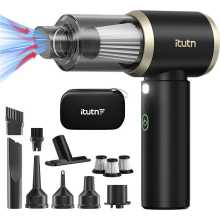 Itutn Draagbare draadloze autostofzuiger, handstofzuiger en luchtblazer met 18000PA sterke zuigkracht, 6000mAh, 100W hoog vermogen, meerdere mondstukken & LED licht, voor thuis, auto, kantoor, huisdieren