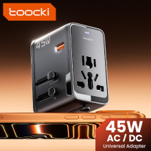 Toocki Universele Reisadapter 45 W PD Snellader Adapter – Internationale Stroomadapter met 1 USB A & 2 USB C Poorten – Stekkeradapter voor EU, VK, VS, AUS