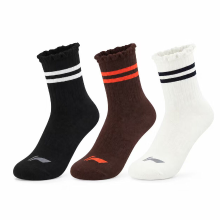 LI NING mid cut sokken (3 pack) melk wit/zwart/kokosnoot schaal bruin M