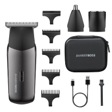 BarberBoss QR 2211 3 in 1 Scheerapparaat   Reis Trimmer Set voor Mannen   Baardtrimmer, Neus  & Oortrimmer, Mini Foliescheerapparaat   Draadloos & USB Oplaadbaar   Compact Grooming Set   Metallic Gunmetal