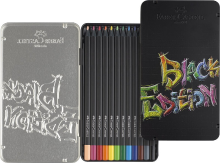 Faber Castell Faber Castell Zwarte editie kleurpotloden set   12 stuks, metalen doos