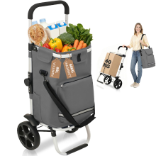 Sekey opvouwbare boodschappentrolley met koelvak, 3 in 1 trolley, steekwagen en schoudertas, boodschappentrolley, boodschappentrolley met 60 l inhoud en spanband, winkelwagen met wielen, opvouwbare trolley, boodschappen doen, draagbare trolley