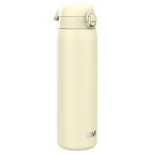ION8 lichte 1200 ml stalen waterfles, niet geïsoleerd, lekvrij, gemakkelijk te openen, veilige sluiting, vaatwasmachinebestendig, klapdeksel, draaggreep, ideaal voor reizen & een actieve levensstijl, crèmewit