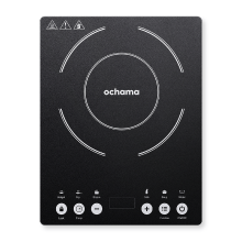 Ochama 2000W Inductiekookplaat, Ultradun Ontwerp, Duurzaam Glazen Paneel, Touch‑bediening, 10‑standen Vermogensregeling, 6 Kookfuncties, Droogkookbeveiliging, Kinderslotfunctie