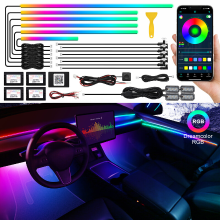 VGETTING Dreamcolor LED strip voor de auto, 18 in 1 RGB met 175 inch en 593 LED's, ambilightkit met optische vezels, 16 miljoen kleuren, geluidssensorgestuurde functie, neonlichtjes, bediening via draadloze app