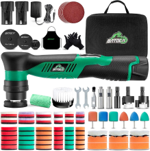 BATOCA S5 Mini accupolijstmachine, roterende/excentrische polijstmachine, autopolijstmachine set, met 2 12 V 2,0 Ah accu's, uitgerust met 25 mm/50 mm/75 mm polijstschijven, geschikt voor autodetailing en koplamppolijsten