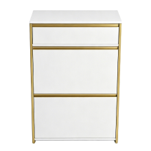 HaluPeit smalle schoenenkast met 2 scharnierdeuren, schoenenrek, schoenenplank met lade, smalle schoenenkast met 4 planken, verstelbaar, voor gangen en gangen, 60 x 24 x 104,5 cm, wit en goud