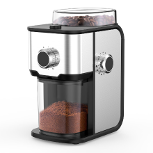 Ollygrin BG705 elektrische koffiemolen met vlakke maalwalsen, verstelbare koffiemolen voor thuisgebruik, compacte koffiebonenmaler met 14 maalstanden, 2 12 kopjes voor thuis en op kantoor