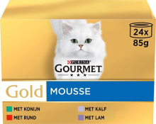 Gourmet Gold Mousse Gemengd Konijn / Rund / Kalf / Lam 24 x 85 GR