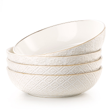 Dafuceramic 8,5 inch pastakommen, 36oz serveerschalen, saladeschaalset van 4 keramische, stevige en stapelbare kommen, ideaal voor housewarming en feestdagen, multicolor, wit