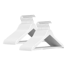 JOYFURNOS Wit & Zilver Houten Kledinghangers (Set van 20) – Schouderuitsparingen, 360° Draaibare Haak, Antislip Broekstang – Perfect voor Kostuums, Overhemden & Jassen
