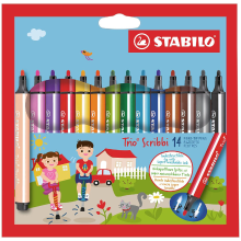 STABILO Trio Scribbi   Driehoekige Viltstift   Verpakking van 14   Assortiment Kleuren