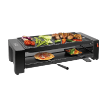 Fritel Pizza Raclette Grill PR 3195   Tafelgrill/Mini Grill/Raclette Bakplaat   1200 W   40 x 20 cm   8 Personen + 8 Raclettepannetjes & Spatels