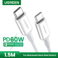 UGREEN USB 2.0 Type C M M kabel wit, 1,5 m, compatibel met iPhone 17/16/15, Google Pixel 4, Samsung Galaxy S20, Huawei P30 enz.