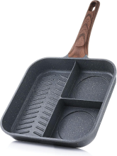 SENSARTE grillpan met antiaanbaklaag en 3 vakken, 3 delig multifunctionele breakfast grillpan, duurzame vierkante grillpan, steakgrillpan, vrij van PFOA, PFOS en APEO, inductiegeschikt, 9,5 inch