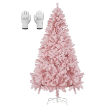 Salcar Kunstkerstboom, met handschoenen en metalen standaard, kerstdecoratie, voor binnen, 180 cm, roze