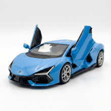 RMZCity Lamborghini Revuelto schaal 1:36, matblauw, deuren open, pull back actie, die cast modelauto, verzamelobject, speelgoed voor kinderen, cadeau