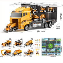 TEMI Boys bouwvoertuig speelgoedset met speelmat en die cast auto, transportvrachtwagen voor kinderen 3 5, verjaardagscadeaus voor jongens van 3 8 jaar