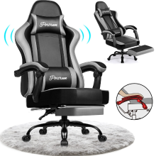 GTIMEX Gamingstoel  Ergonomische bureaustoel met uittrekbare voetsteun  Gamingstoel met hoofdsteun en lendensteun  Beklede gamingstoel, draagvermogen 150 kg  In hoogte verstelbare gamingstoel, grijs