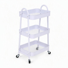 Tahang Witte 3 laagse metalen opbergwagen, rolbare utiliteitsrek met remwielen en handgrepen, multifunctionele organiser voor keuken, badkamer, slaapkamer, salon