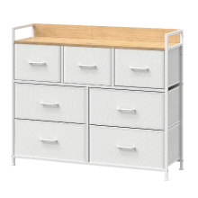 JOYFURNOS ladekast, commode, slaapkamermeubel, metalen frame, 7 laden, modern, wit en eiken