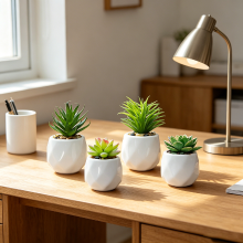 Yuejia 4 stuks 11 cm kunstplanten in mini pot, kunstvalse vetplant, bladwerk voor salontafel, huisdecoratie voor slaapkamer, badkamer, kamer, plank, bureau, keuken, tuin, binnen en buiten