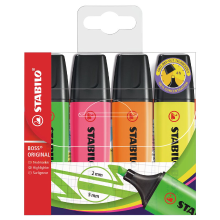 STABILO BOSS ORIGINAL   Markeerstiften   Set van 4   Geel, Oranje, Groen, Roze