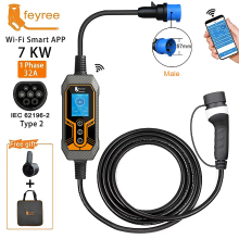 Feyree draagbare EV oplader Type2, 32 A, 7 kW, EVSE, bediening via wifi app, instelbare stroomsterkte, slimme tijdschakelfunctie, voor thuis  en buitengebruik