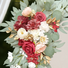 Wei's moment Bruiloftboog bloemen (1 stuk), Kunstmatige bordeauxrode bruiloftbloemen voor bruiloft welkomstborden decoraties en boogbloemen voor bruiloftceremonie receptie (Bordeauxrood & roze)