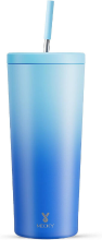 Meoky 24 oz geïsoleerde beker met deksel en rietje, roestvrijstalen vacuümgeïsoleerde beker, houdt 24 uur koud, 100% lekvrij, past in bekerhouder auto (hemelblauw), nieuwjaarsuitverkoop, beste cadeaukeuzes