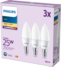 Philips LED Kaarslamp Mat   25 W   E14   Warmwit licht   3 stuks