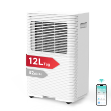 VINO 12 L slimme luchtontvochtiger, WiFi bediening, R290, 3 modi (auto/droog/slaap), energiezuinig, 1,8 L watertank, DC motor, 32 dB stil, meervoudige veiligheidsvoorzieningen, ideaal voor kamers van 24 m²