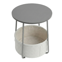 JOYFURNOS Ronde Bijzettafel met Stoffen Mand, voor Woonkamer en Slaapkamer, Nachtkastje, Moderne Stijl, Grijs