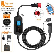 Feyree 22 kW 32 A 3 fase Type 2 draagbare EV oplader met Wi‑Fi app bediening, EVSE oplader/laadstation voor elektrische auto