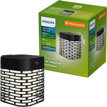 Philips Hara Solar wandlamp   Zonne energie   Warmwit licht: 2700K   Zwart   Twee lichtstanden   Schemersensor   Bewegingssensor   IP44: weerbestendig   Solar buitenverlichting