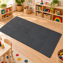 Benarita in elkaar grijpende schuimrubberen vloermatten, 12×12 inch, 18 stuks, zwart, niet giftig EVA schuim veilig materiaal, eenvoudig in elkaar grijpend ontwerp met demping, stimuleert de fijne motoriek, geschikt voor speelkamer voor kinderen, yoga fit