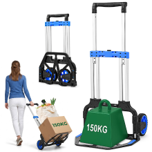 Sekey Opvouwbare Zware Handkar 150 KG, Zware Transportkar, Opvouwbare Transport‑stapelkar, Inklapbare Handkar, Hoogteverstelbaar Aluminium Frame, Ergonomische Handgrepen
