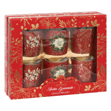 Feeric Lights & Christmas Feeric Set van 6 geurkaarsen, 40g per stuk, rode glazen potjes