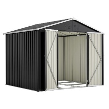 GIHAUVIA Metalen gereedschapsschuur tuinopslag 110×229×192 cm, weerbestendig buitenopslaggebouw met lessenaarsdak met metalen basisframe, vloer niet inbegrepen, voor tuin & terras, zwart a box