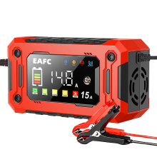 EAFC 12 V 15 A auto acculader met groot scherm, pulserende reparatielader voor auto, motor, SUV, lithium , AGM , loodzuur  en gelaccu's