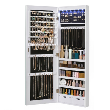 JOYFURNOS    6 LEDs spiegel sieradendoos, 119,9 cm hoog, afsluitbaar, wand  of deurmontage, sieradenorganizer, wit