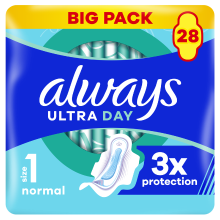 Always Ultra (Maat 1) Normaal met Vleugels, Ultra Day Maandverband, Voordeelverpakkingen   28 stuks
