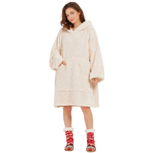 MENDALE pluche hoodie deken voor dames en heren, super warme en knusse grote draagbare deken hoodies homewear, dikke losse pluche jassen (crèmewit)