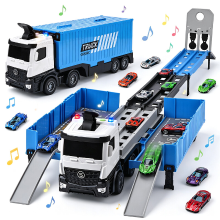UINLE Baby Opvouwbare racebaan transporttruck voor kinderen, 2 in 1 transformeerbaar speelgoed met lancerende auto's, parkeerplaats, educatief speelgoed