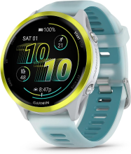 GARMIN Forerunner 570 47 mm smartwatch   Whitestone/Turquoise siliconen bandje