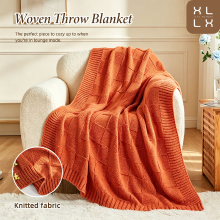 XLLX 1 stuk gebreide plaid, zacht getextureerd schaakbordpatroon, knusse warme oranje gebreide deken voor bank, sofa, bed, thuis  en kampeergebruik, 150×200 cm