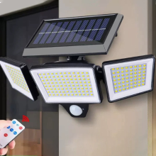 UME Zonne energie Buitenverlichting 302 LED 3000LM, IP65 Waterdicht Bewegingssensor Buitenlamp, 3 koppige Zonne veiligheidsschijnwerper 270° Brede Verlichtingshoek met 3 Modi voor Tuin, Terras, Erf